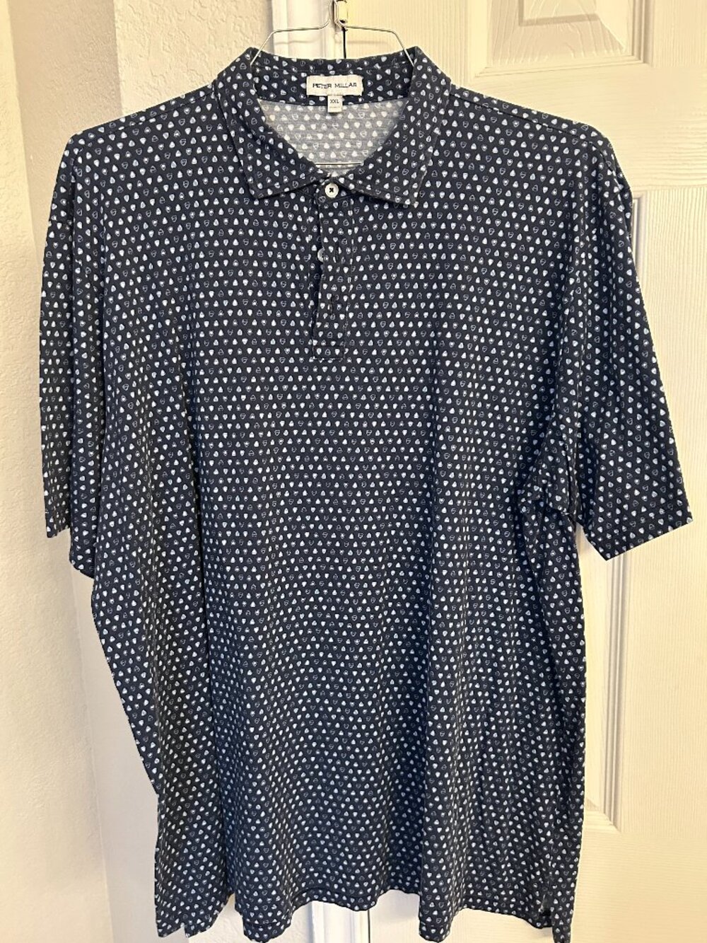 Peter Millar Men's 3 Button Collar Short Sleeve Polo - Navy Pattern - XXL